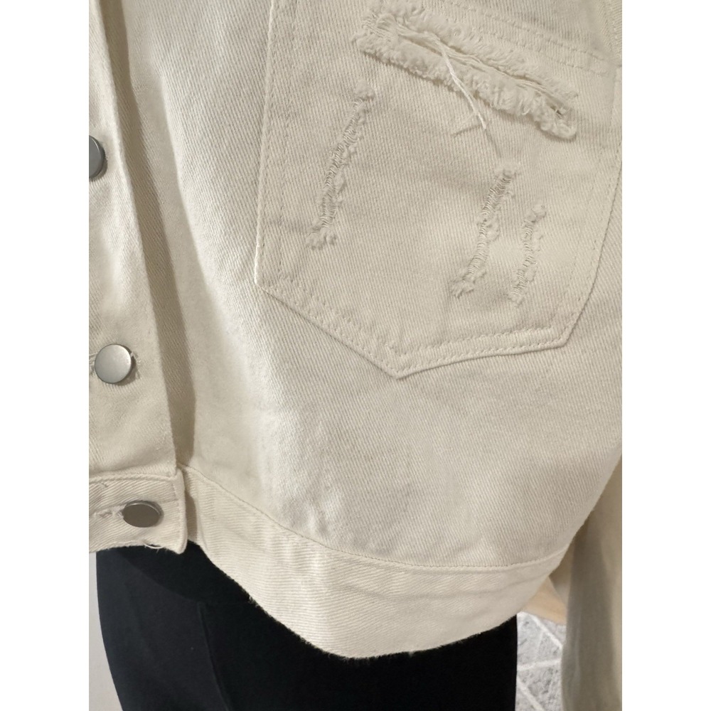 Blue B Collection Rhinestone Fringe Off White Denim Distressed Jacket Size‎ M/L - Picture 4 of 12